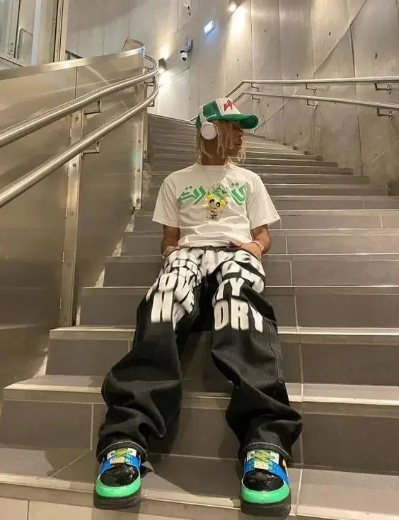 Wide Leg Jeans Y2k 2026 New Trend Fashion Punk Loose Straight Hip Hop Letter Printed Black Pants Men Women Trousers Streetwear