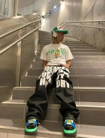 Wide Leg Jeans Y2k 2026 New Trend Fashion Punk Loose Straight Hip Hop Letter Printed Black Pants Men Women Trousers Streetwear