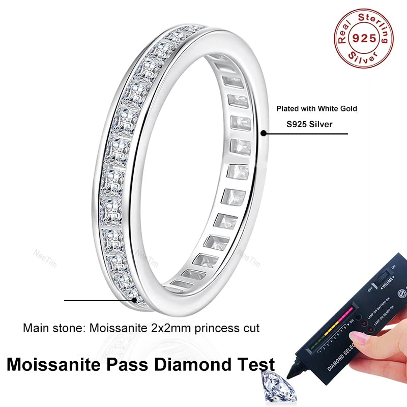 Full Princess Cut Moissanite Ring for Women 925 Sterling Silver Lab Diamond Engagement Wedding Rings Fine Jewelry Bands