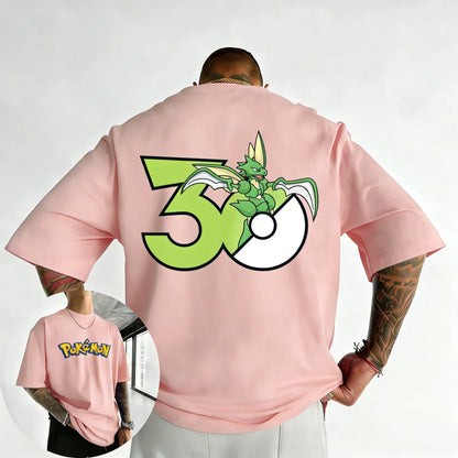 30th Anniversary Scyther Printed T-shirt Summer Men's and Women's Trendy Large Loose Casual Y2K Short Sleeve Top