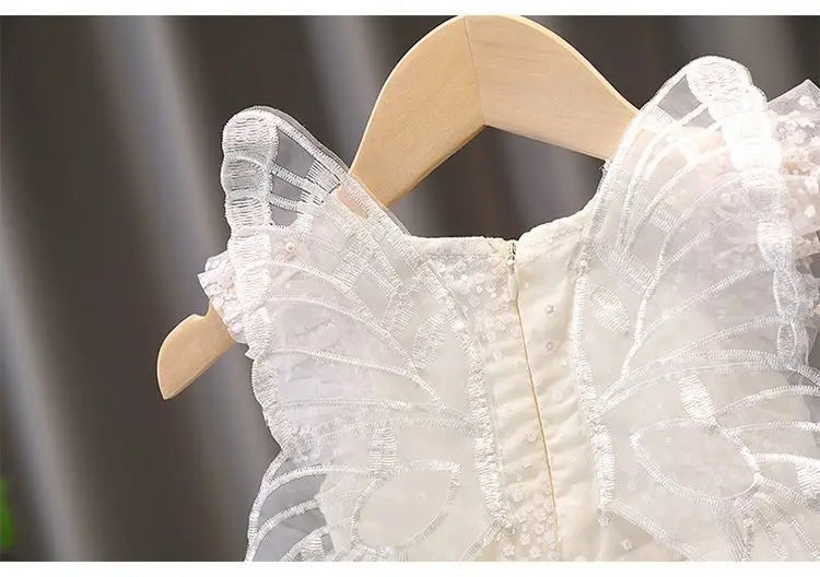 Girls Summer White Princess Dress Kids Tulle Tutu Skirt With Wings Cute Baby Girls Fluffy Party Dress For Birthday Holiday