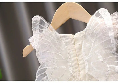 Girls Summer White Princess Dress Kids Tulle Tutu Skirt With Wings Cute Baby Girls Fluffy Party Dress For Birthday Holiday