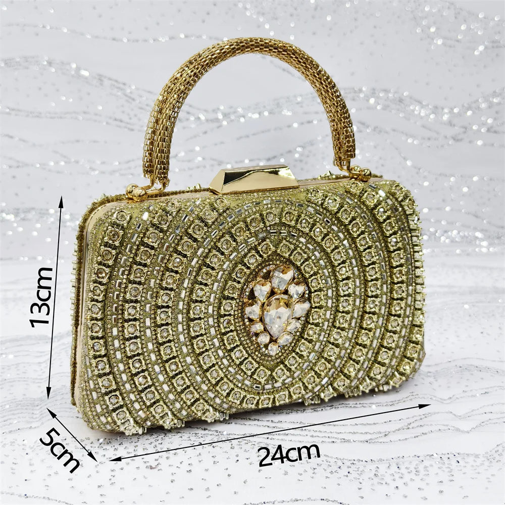 Elegant Rhinestone Pointed Toe Pumps With Matching Bag Set Large Size shoes Big Bag for Women's Party High Heels
