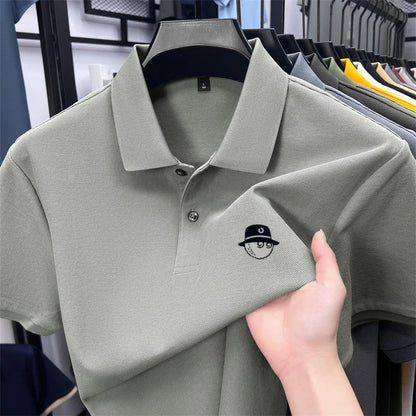 Men's Cotton100% High End Brand Lapel Polo Shirt Summer New Solid Color Print Short Sleeve T-Shirt Casual Breathe Men's Clothing