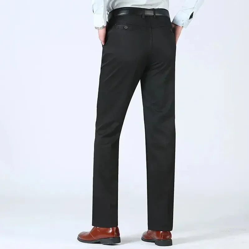 Mens 100% Cotton Summer Thin Pants Autumn Suit Pant Slacks High Waist Straight Loose Bland Solid Business Casual Pants Gozbkf