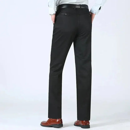 Mens 100% Cotton Summer Thin Pants Autumn Suit Pant Slacks High Waist Straight Loose Bland Solid Business Casual Pants Gozbkf