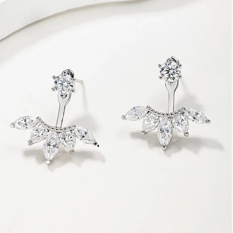 Trendy Full Moissanite Stud Earrings for Women Elegant Wedding Engagement Lab Diamond Ear Pure 925 Silver Jewelry Gifts