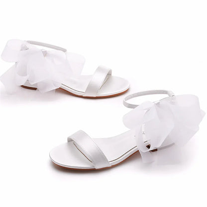 Summer new 2-cm square-heeled silk ribbon pearl rhinestone low-heeled wedding shoes beaded lace-up flat large-size women sandals