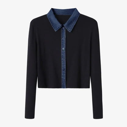 ribbing cardigan with denim collar + sleeveless maxi dress matching set for woman clothes