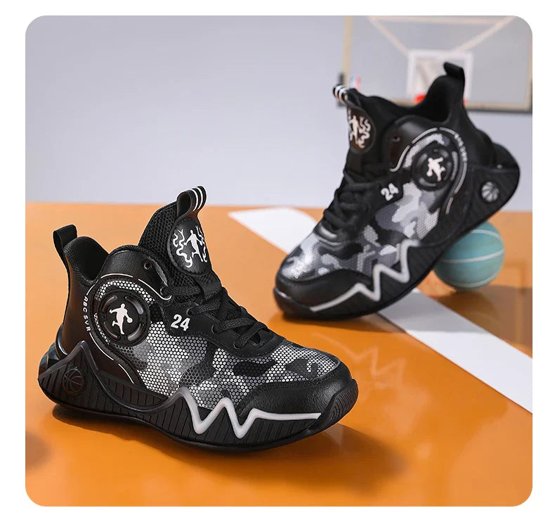 Kids Basketball Shoes Ankle Support Sneakers Tactical Boots Breathable Boys Girls Sports Shoes Shock-absorbing Athletic Shoes