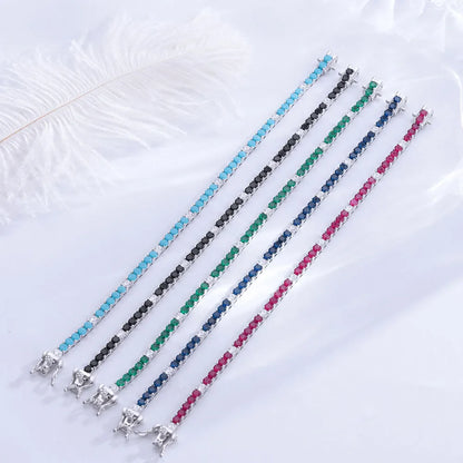 Fine Jewelry 3mm Montana Blue/Emerald Green/Ruby Red/Turquoise/Black Cubic zircon 925 Silver Tennis Bracelet