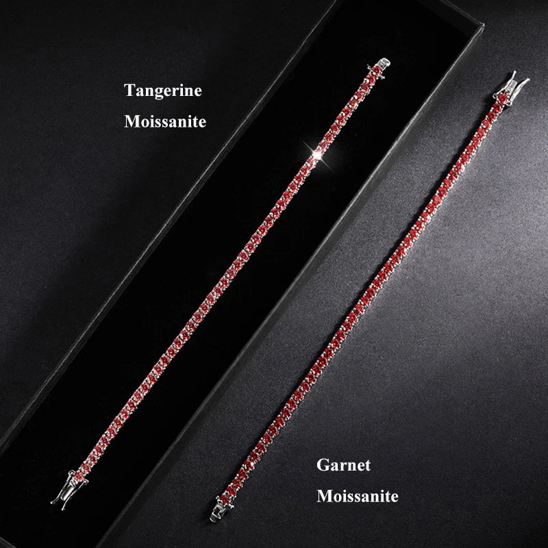 GRA Certified Tangerine Blue Full 3/4/5/6.5MM Moissanite Tennis Bracelet for Women Men S925 Silver 23cm Link Bracelets Gift