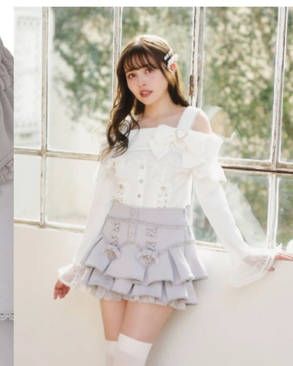 Liz Japanese-style Sweet Cross-ribbon Multi-layer Lace Back Bow Skirt 2026 Spring-summer New Cute Girl Princess Short Skirt