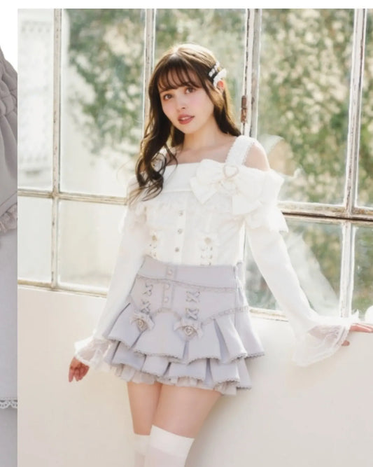 Liz Japanese-style Sweet Cross-ribbon Multi-layer Lace Back Bow Skirt 2026 Spring-summer New Cute Girl Princess Short Skirt