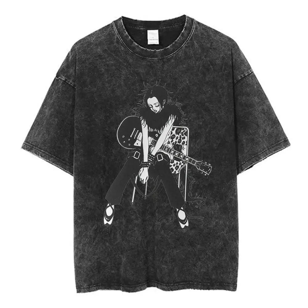 Nana Osaki Japanese Anime Vintage Washed T-shirt Men's Women Clothing Harajuku Short Sleeve T-shirts 100% Cotton Casual T Shirts