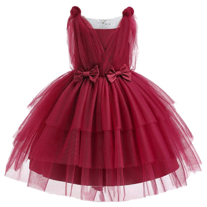 Summer Bow Bridemaid Party Girls Dresses Elegant Tulle Birthday Wedding Princess Dress for Girl New Years Prom Christmas Costume