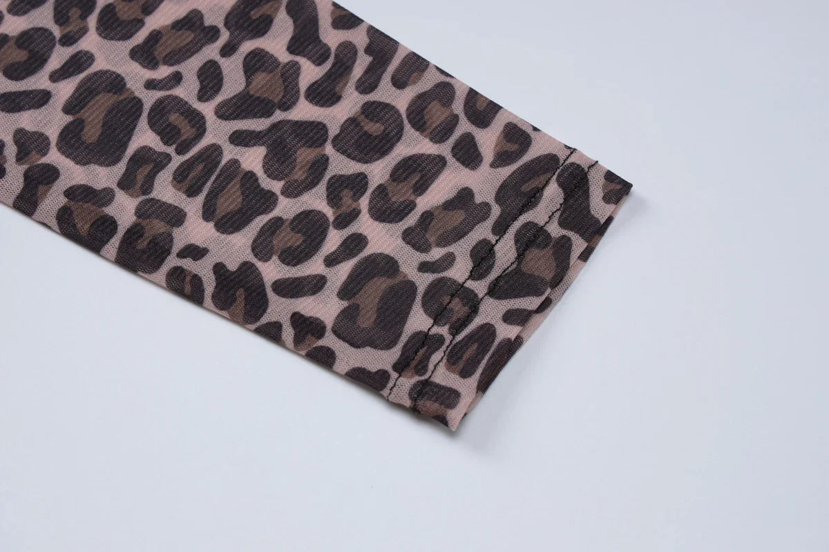 Sexy Long Sleeves Tops Mesh T Shirt Leopard Printed Bodycon Women Clothes Lady Party Club Streetwear Casual Nightout Y2K