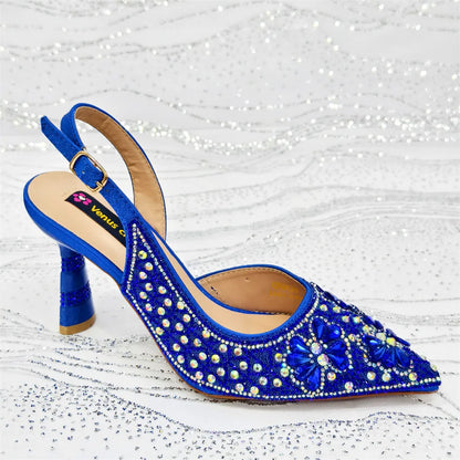 Nigerian Heel Party for Women Pink Color Shoes and Bag Set Rhinestone Handbag Italian Design Wedding INS 2025