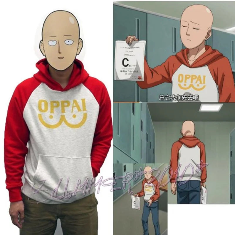 Anime Saitama Oppai Hoodie Hooded Sweatshirt Hoodie Cosplay Costume Fleece Fashion Harajuku Jacket and Coat Brand Clothes