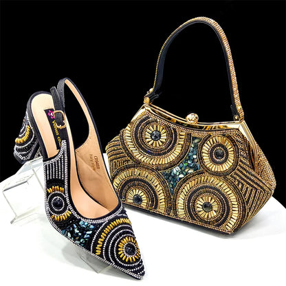 Black Women Shoes And Bag Set Fashion African Ladies High Heels Pumps Match With Handbag Fashion Sandals Femmes