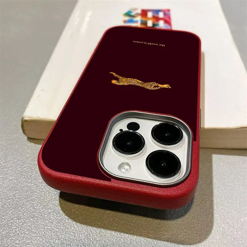 Fashion Leopard Litchi texture Case For iPhone 17 16 11 13 12 14 15 Pro Max XS X XR 7 8 Plus 16E 16 17 Pro Business Style Cover