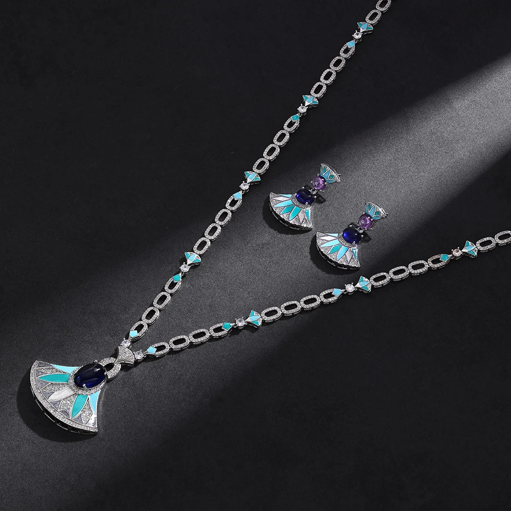 Saudi Dubai Long Chain Necklace Set for Women Luxury Cubic Zirconia Bridal Jewelry Set Wedding Accessories