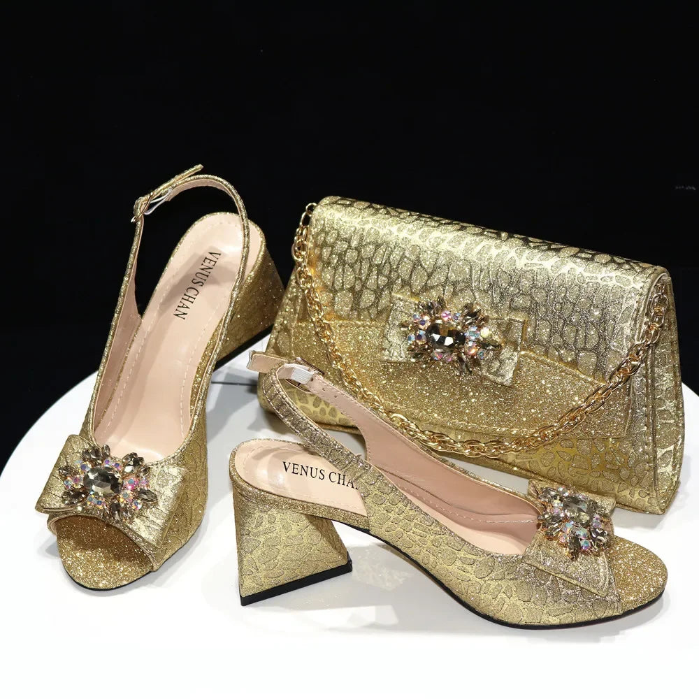 African Fashion Italian Shoes And Bag Sets For Evening Party With Stones Colorful Italian Handbags Match