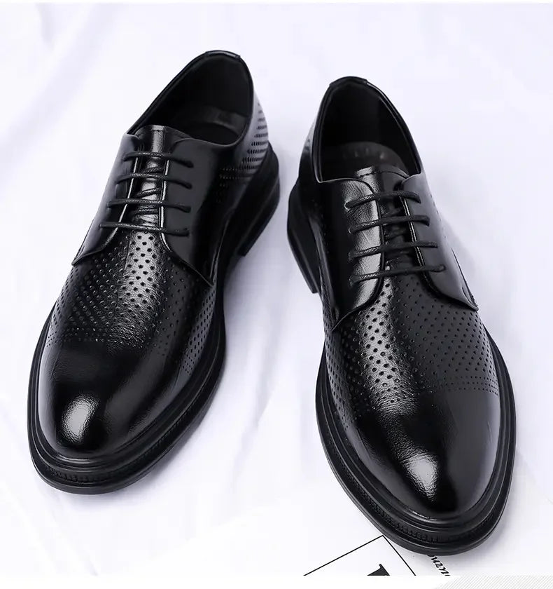 Men's 6cm/8cm Height Increase Breathable Hollow Out Oxford Dress Shoes Leather Formal Business Wedding Groom Shoes for Summer