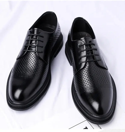 Men's 6cm/8cm Height Increase Breathable Hollow Out Oxford Dress Shoes Leather Formal Business Wedding Groom Shoes for Summer