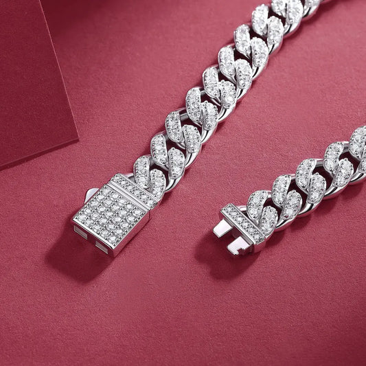 D VVS1 Moissanite Cuban Bracelet Original s925 Sterling Silver Plated 18k White Gold with GRA Bracelets for Women Man