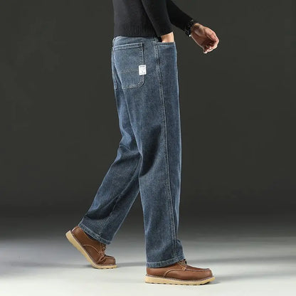 Men's Spring Autumn Soft Baggy Jeans Casual Straight Stretch Wide-Leg Business Denim Pants Versatile Comfortable Loose Trousers