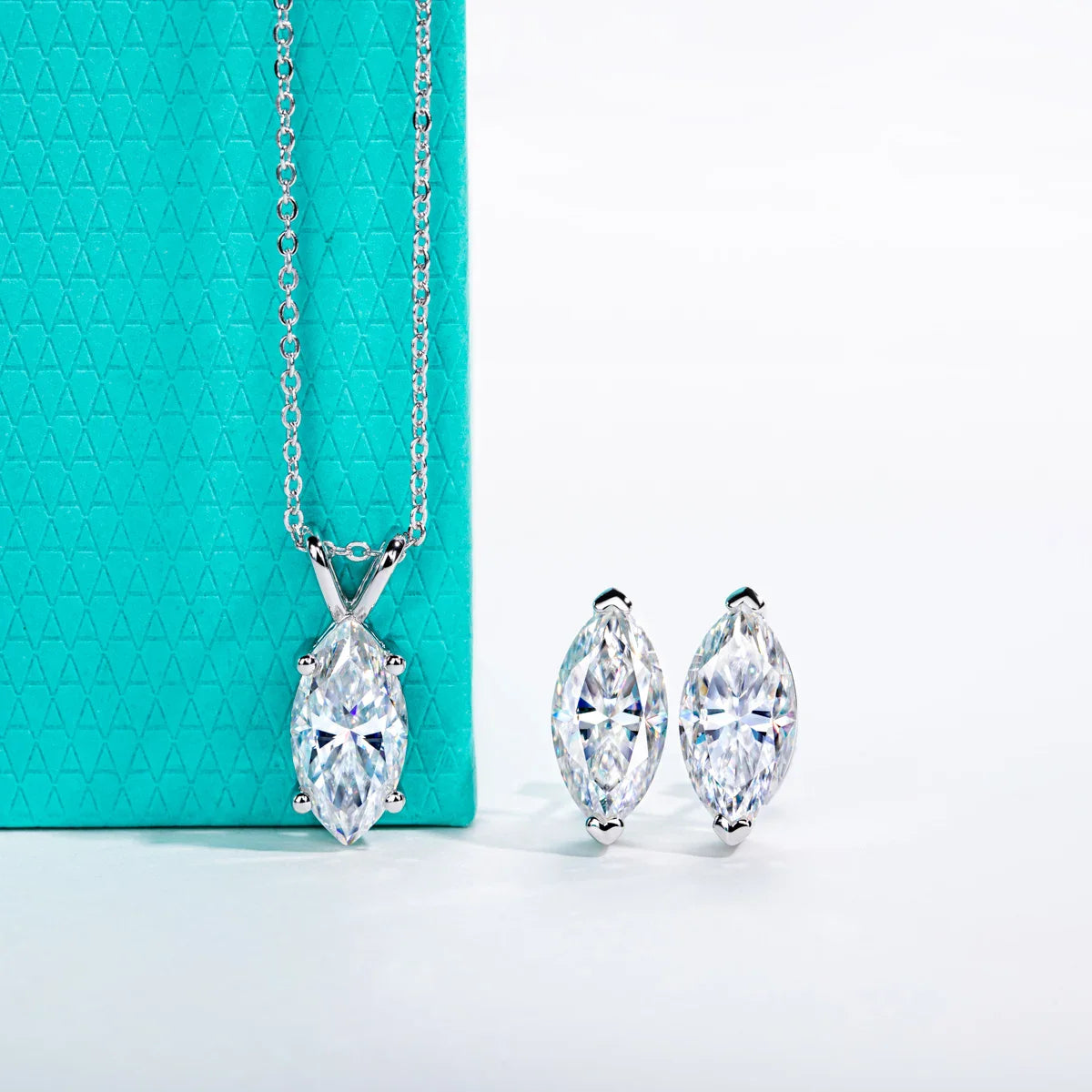 2-5ct Marquise Moissanite Necklace 0.5-3ct Earrings 925 Sterling Silver 18k Gold Plated Wedding Jewelry Set for Woman