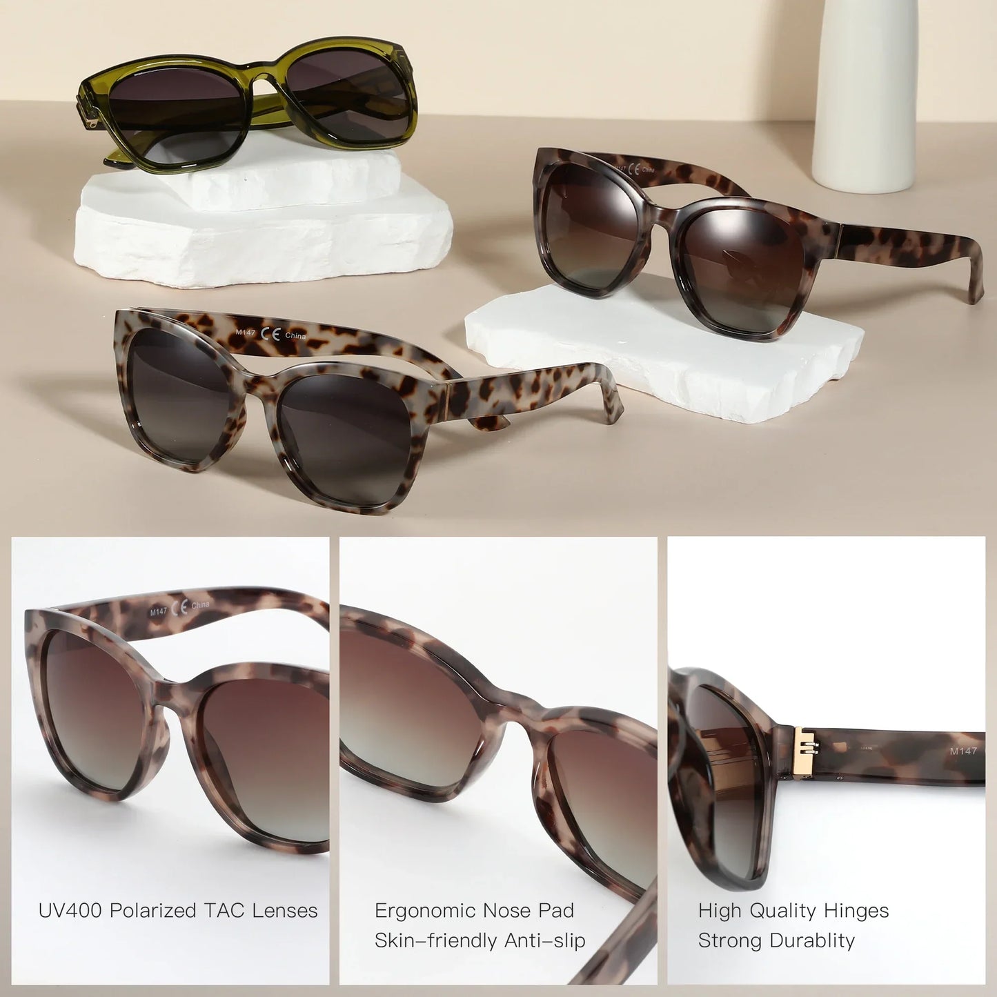 Fashion Cateye Polarized Sunglasses for Women - Oversized Sun Glasses UV400 Protection Retro Shades Designer Style