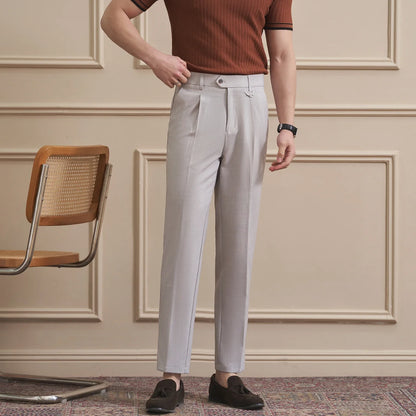 Men's High-Quality Woven Suit Trousers Slim Fit Formal Trousers, Classic Solid Color Trousers