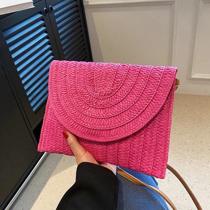 Straw Woven Shoulder Crossbody Bag Beach Clutch Handbag Casual Summer Handmade Envelope Bags for Women Totes Purse