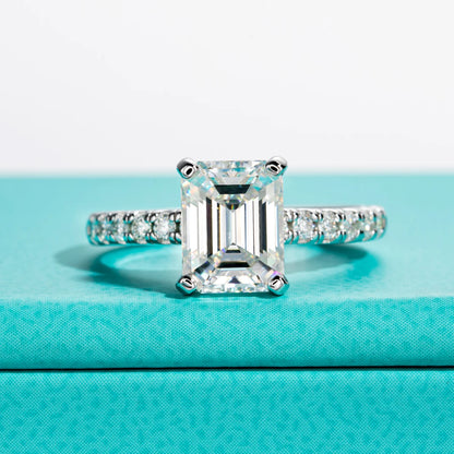 3ct Emerald Cut D Color Moissanite Engagement Rings For Women 925 Sterling Silver Luxury Wedding Ring Jewelry Wholesale