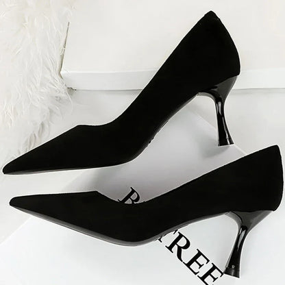 Autumn Simple Elegant 10cm 7cm High Heels Stiletto Womens Shoes Pointed Black Etiquette Professional Single Shoes Wedding Shoes