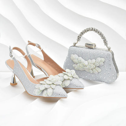New Arrival Nigerian Women Heel Party Shoes and Bag Set Rhinestone Handbag Italian Design Luxury Wedding Shoes for Bride