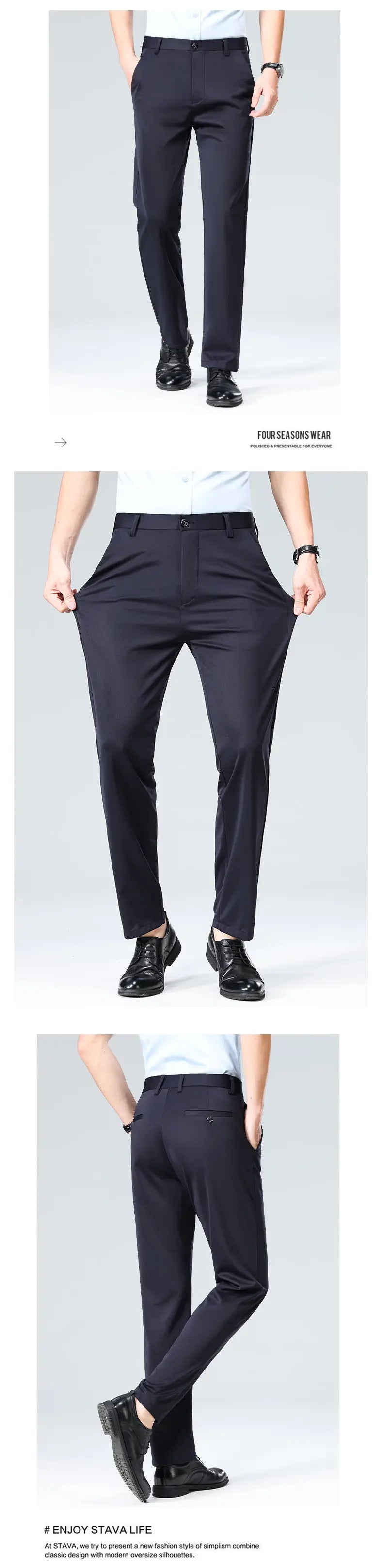 3Piece Set Men's Four-Way Stretch Business Casual Pants Elastic Comfortable Formal Dress Trousers for Spring/Autumn