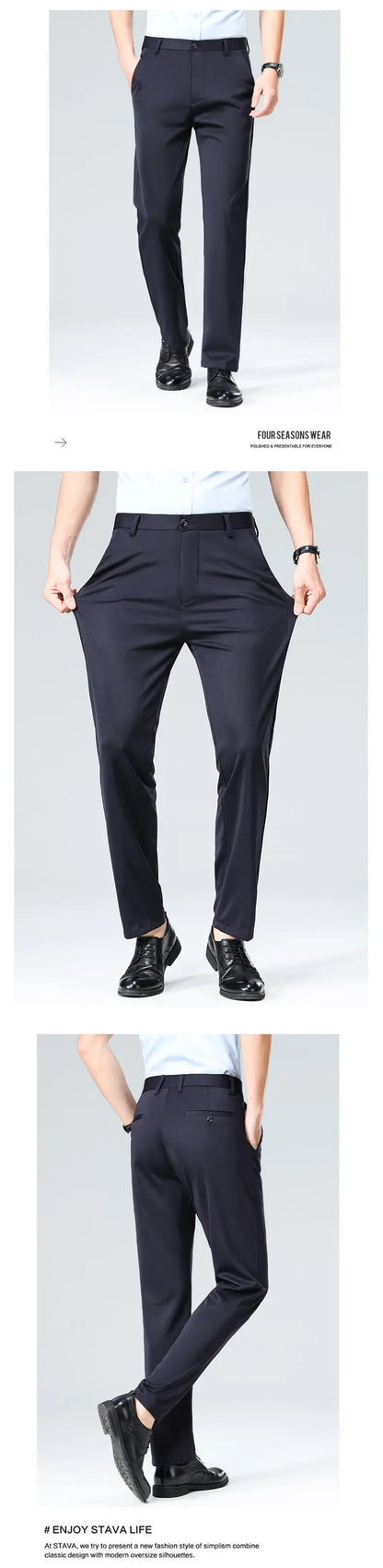 3Piece Set Men's Four-Way Stretch Business Casual Pants Elastic Comfortable Formal Dress Trousers for Spring/Autumn