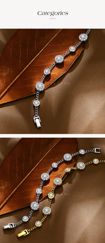 Luxury Moissanite Bracelet for Women S925 Silver Yellow Gold Plated Round halo D Color VVS1 Diamond Wedding Jewelry New