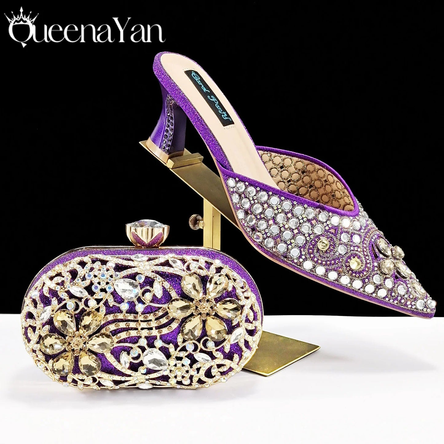 BLUE Rhinestone-encrusted Sex Ladies Shoes / MATCHING  SPARKING MINI BAG (SPECIAL COLLECTION)