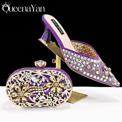 BLUE Rhinestone-encrusted Sex Ladies Shoes / MATCHING  SPARKING MINI BAG (SPECIAL COLLECTION)