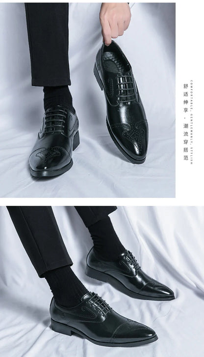 Trend Brogues Casual Business Shoes Men Wedding Pointed Toe Office Formal Social Leather Shoes For Men Trend Men's Dress Shoes
