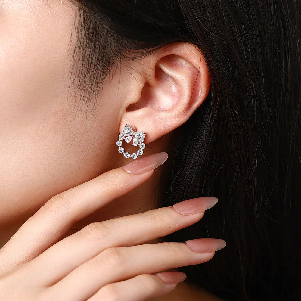 Heart Moissanite Earrings Bow Wreath Design S925 Silver 18k Gold Engagement Jewelry for Women Birthday Gifts Wholesale
