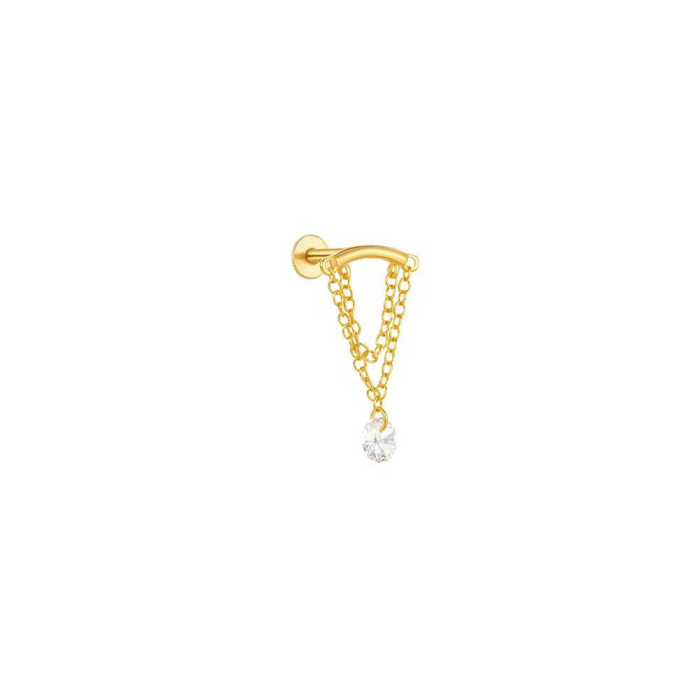 1PC Four Pointed Star Moon Tassel Lotus Cartilage Spiral Puncture 925 Sterling Silver Stud Earring For Women Ins Earring
