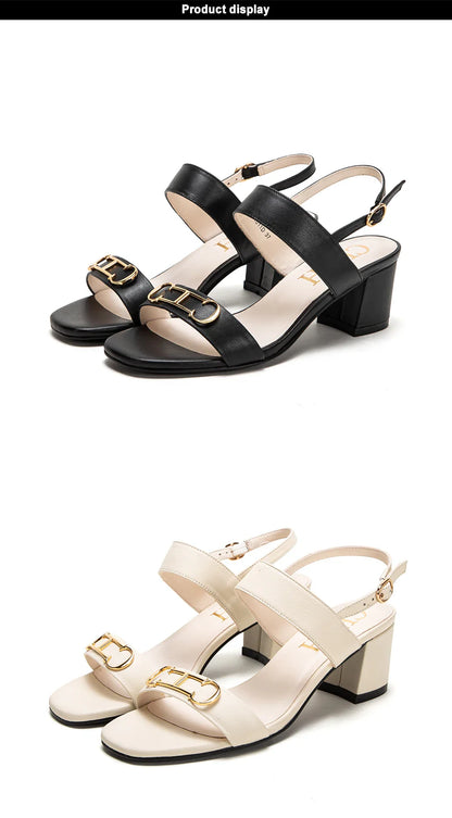 2024 Summer New Women's Sandals Mid Heel Casual Shoes Sandals Black White Thin Strap Adjustable