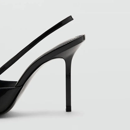 Novelty Metal Pointed Toe High Heels Women 2026 New Elegant Slingback Heeled Sandals Sexy Black Patent Leather Designer Shoes