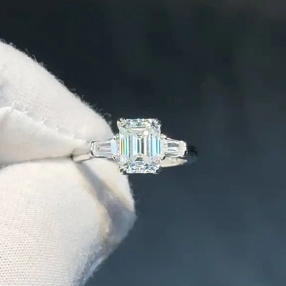 2CT Emerald Moissanite Diamond D Color Women's Ring S925 Sliver 18K White Gold Royal Blue Rings Fine Jewelry for Women