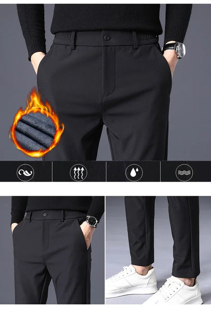 Fleece Pants Thick Men's Winter New Stretch Slim Business Warm Korean Fashion Plush Classic Trousers Male Brand 28-38